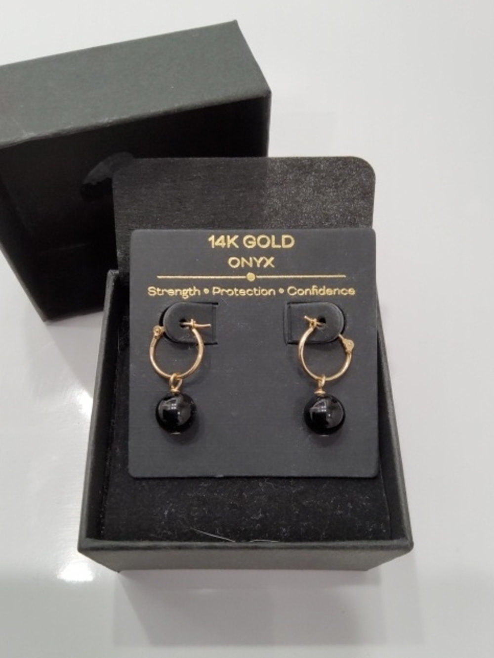 14K Gold Onyx Hoop Drop Earrings - Black Onyx